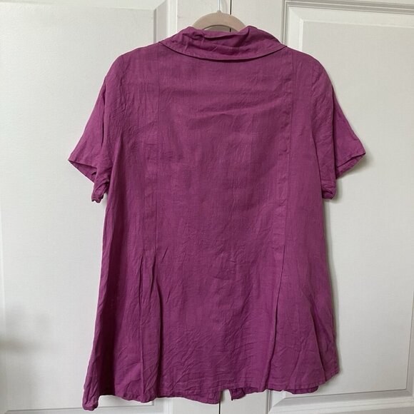 Flax Shirt Womens S Purple 100% Linen Button Up Tunic Long Line Boho Lagenlook - Picture 2 of 8